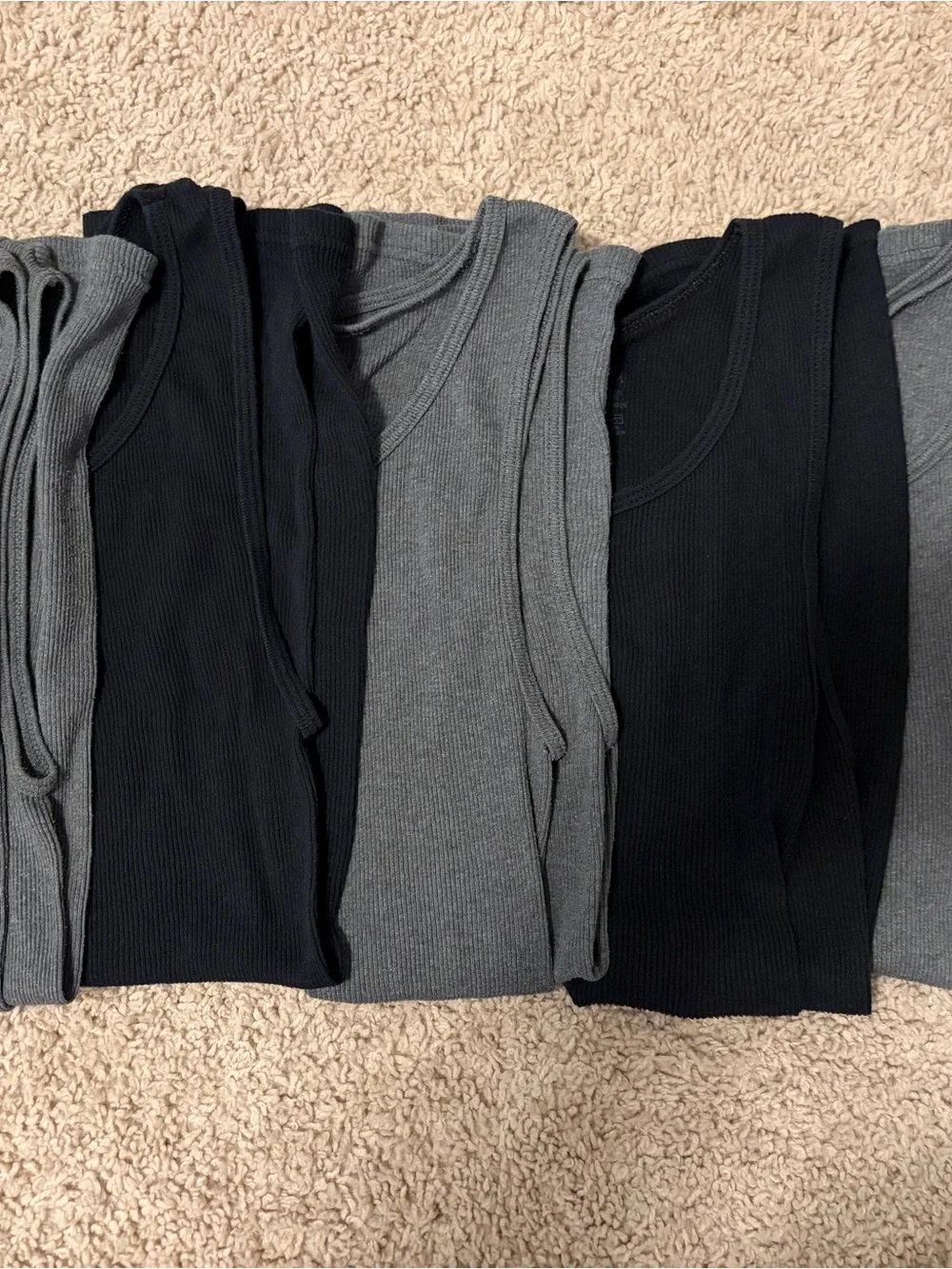 Fruit of the Loom Men’s size small 5 Ribbed Undershirts — Black & Gray